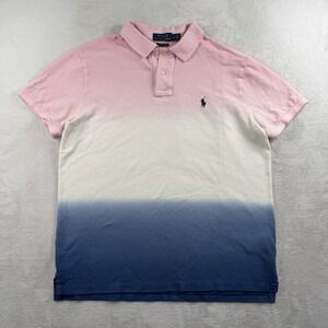Polo Ralph Lauren Custom Slim Fit Polo Shirt Mens Large Pink Tie-Dye Dip Dyed